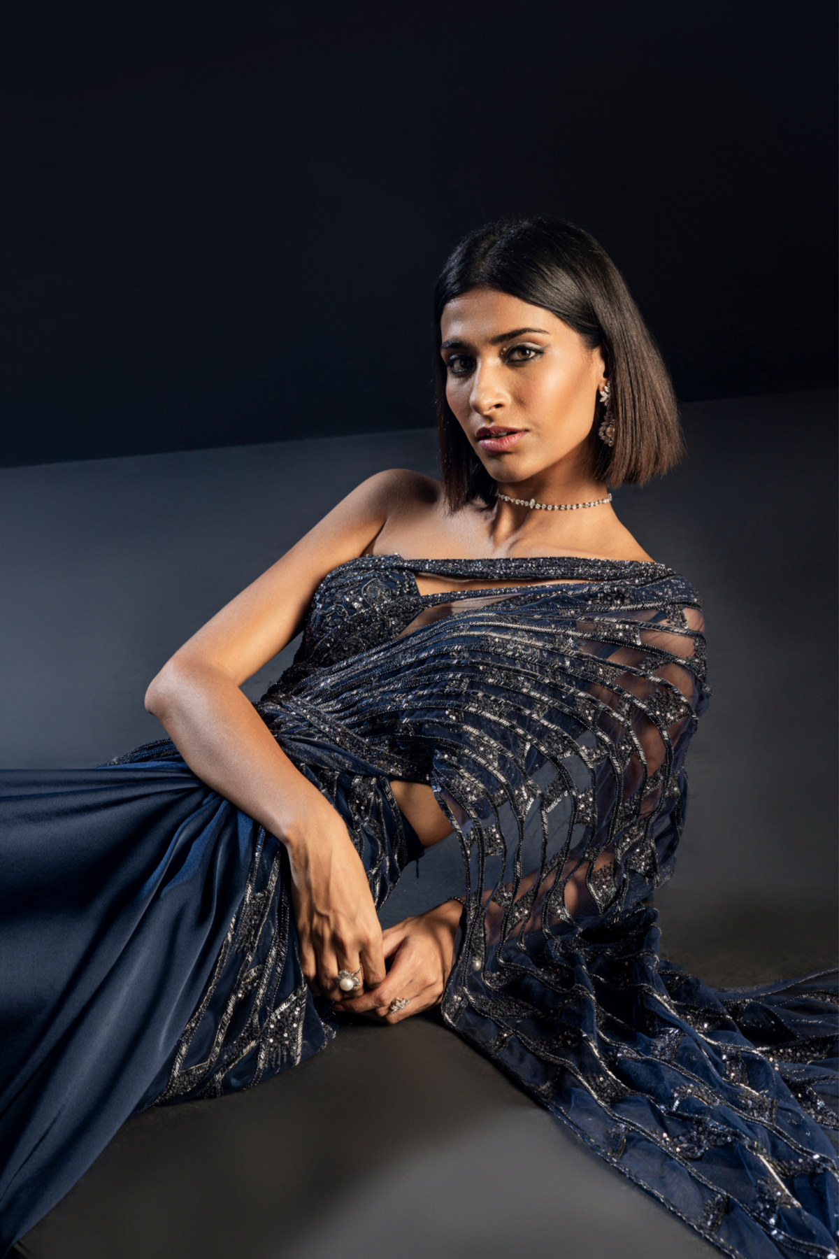 Midnight Blue Draped Drizzle Saree