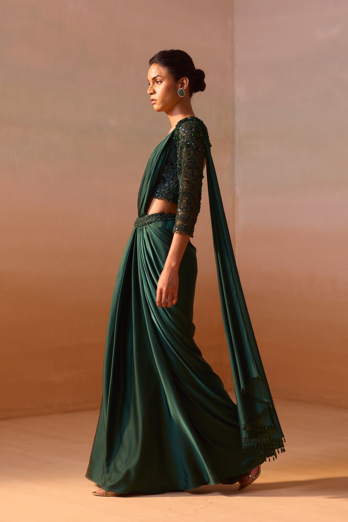 Bottle Green Draped Saree