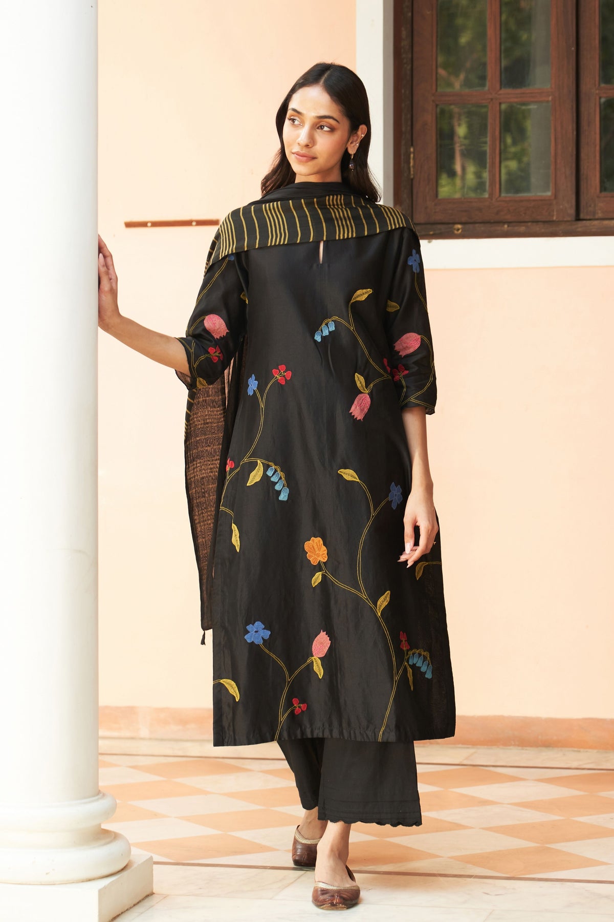 Coal Embroidered Kurta Set