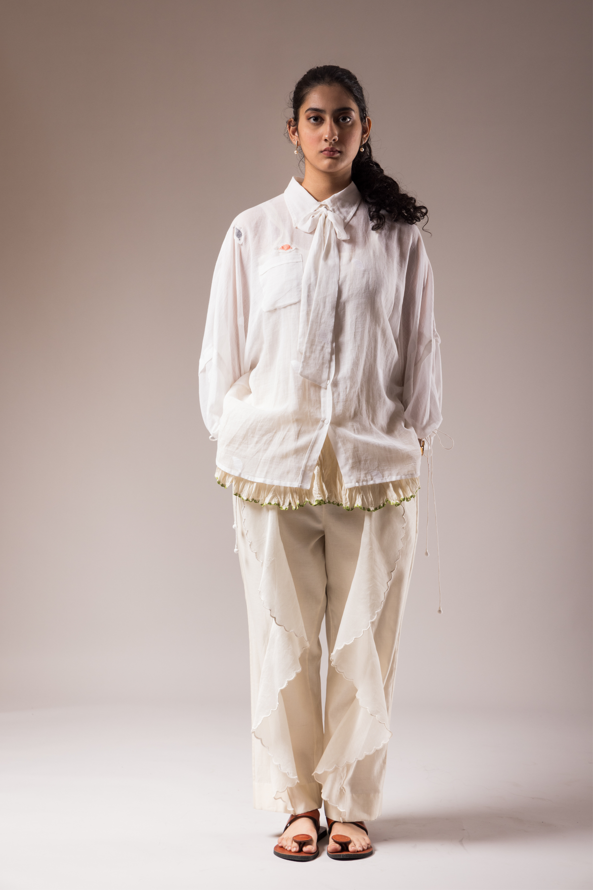 Khadi Shirt With Flared Pants.