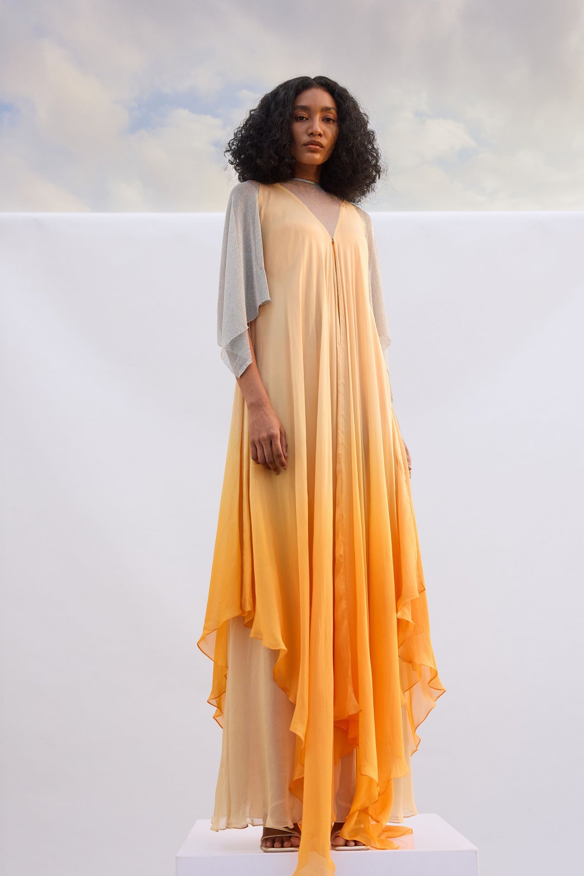 Chiffon &amp; Mesh Kaftan Dress