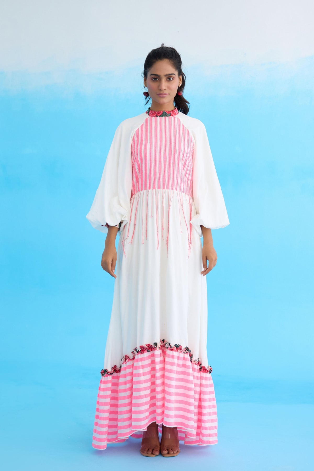 White Candy Stripes Maxi Dress