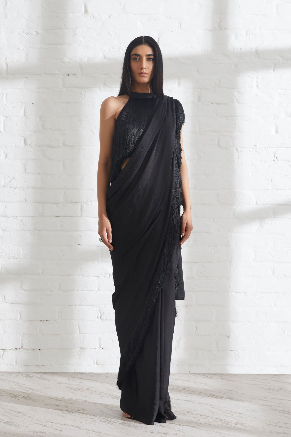 Noor Fringe Black Sari