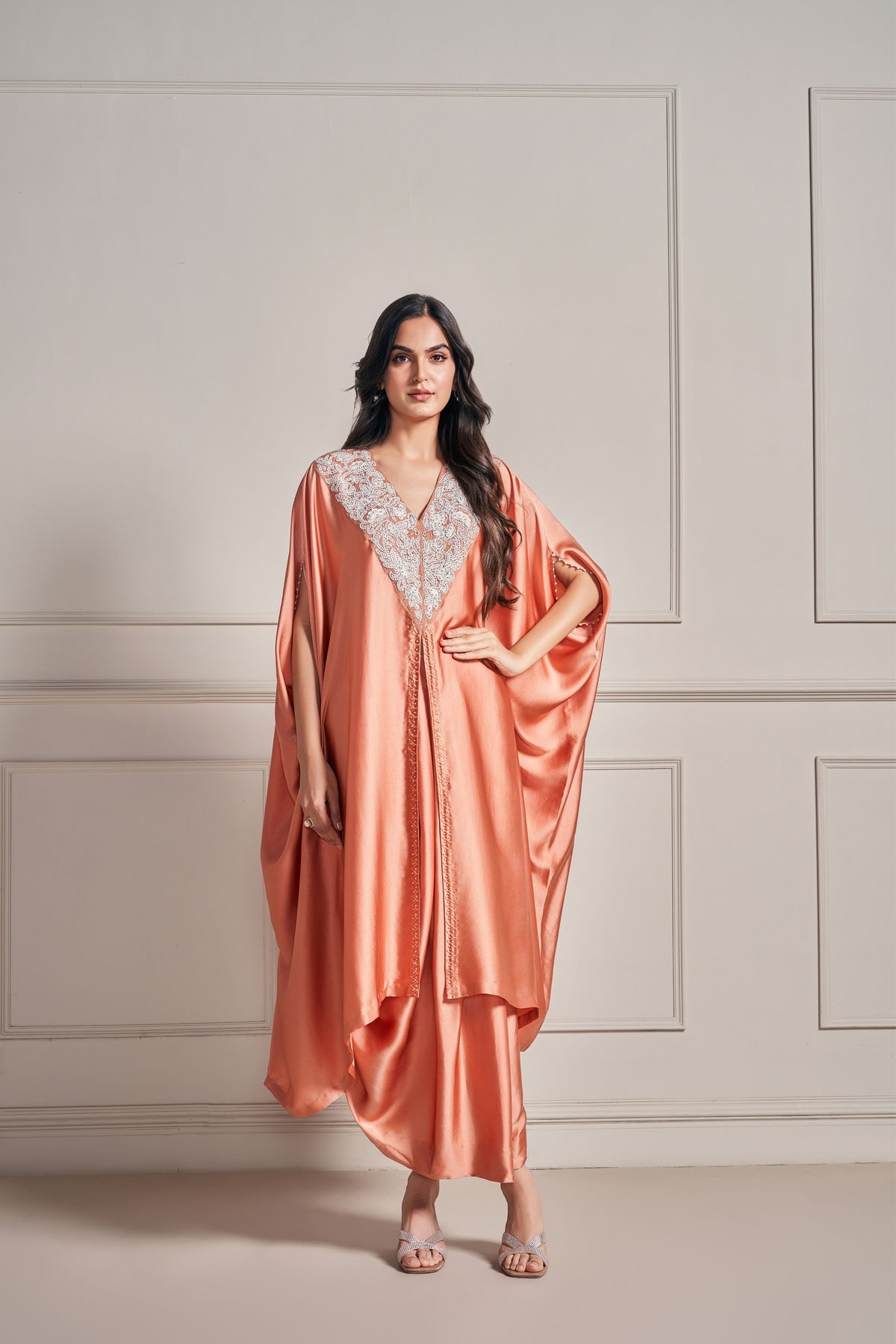 Orange Kaftan Embellished Set