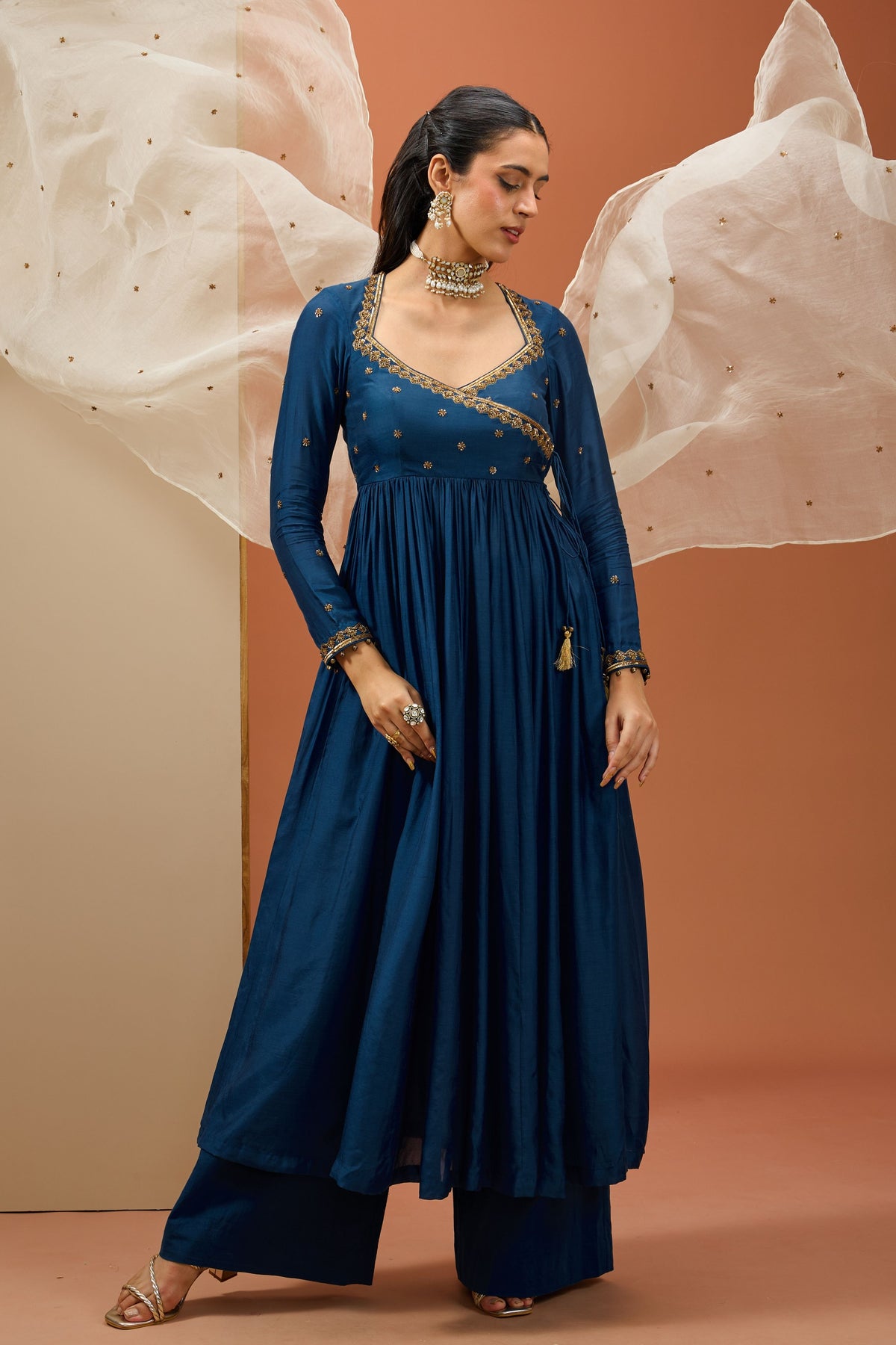 Blue Angrakha Anarkali Set