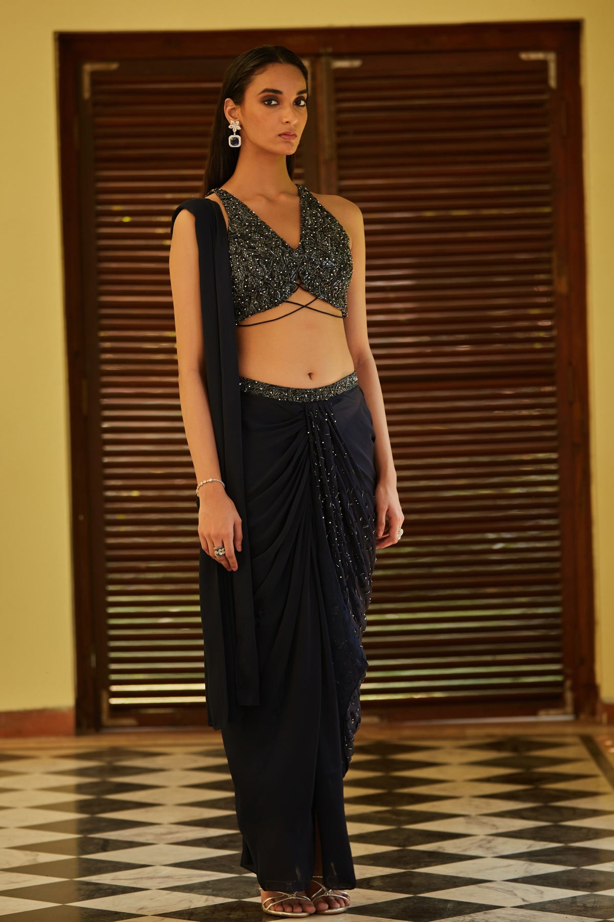 Zendaya Blue Concept Drape Saree