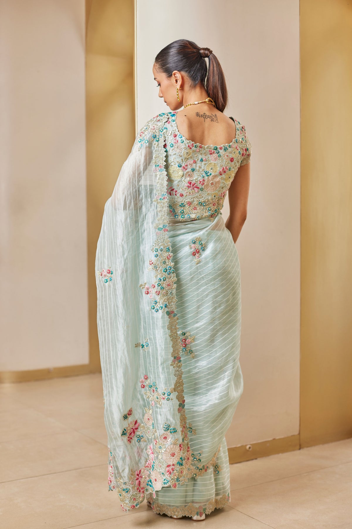 Winter Mint Embroidered Saree