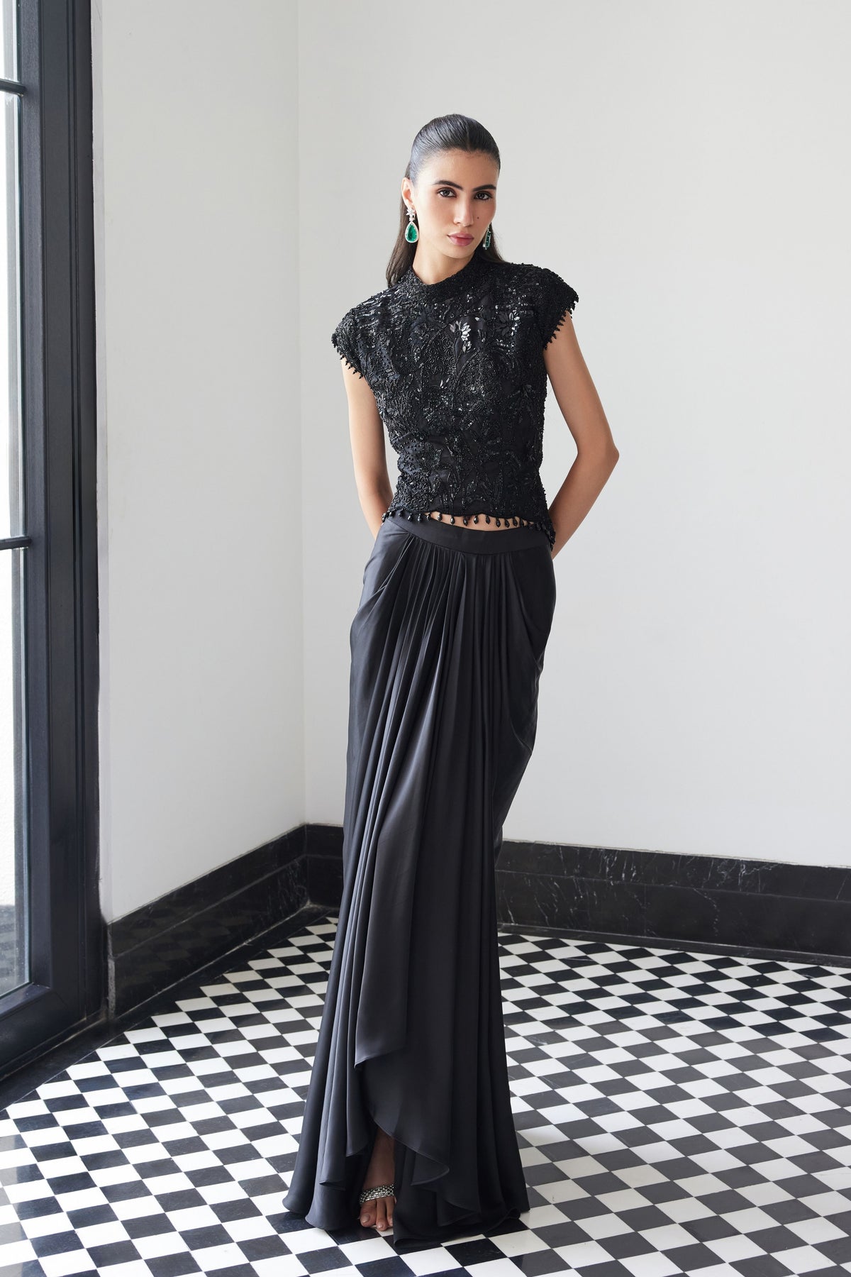 Black Top With Drape Skirt