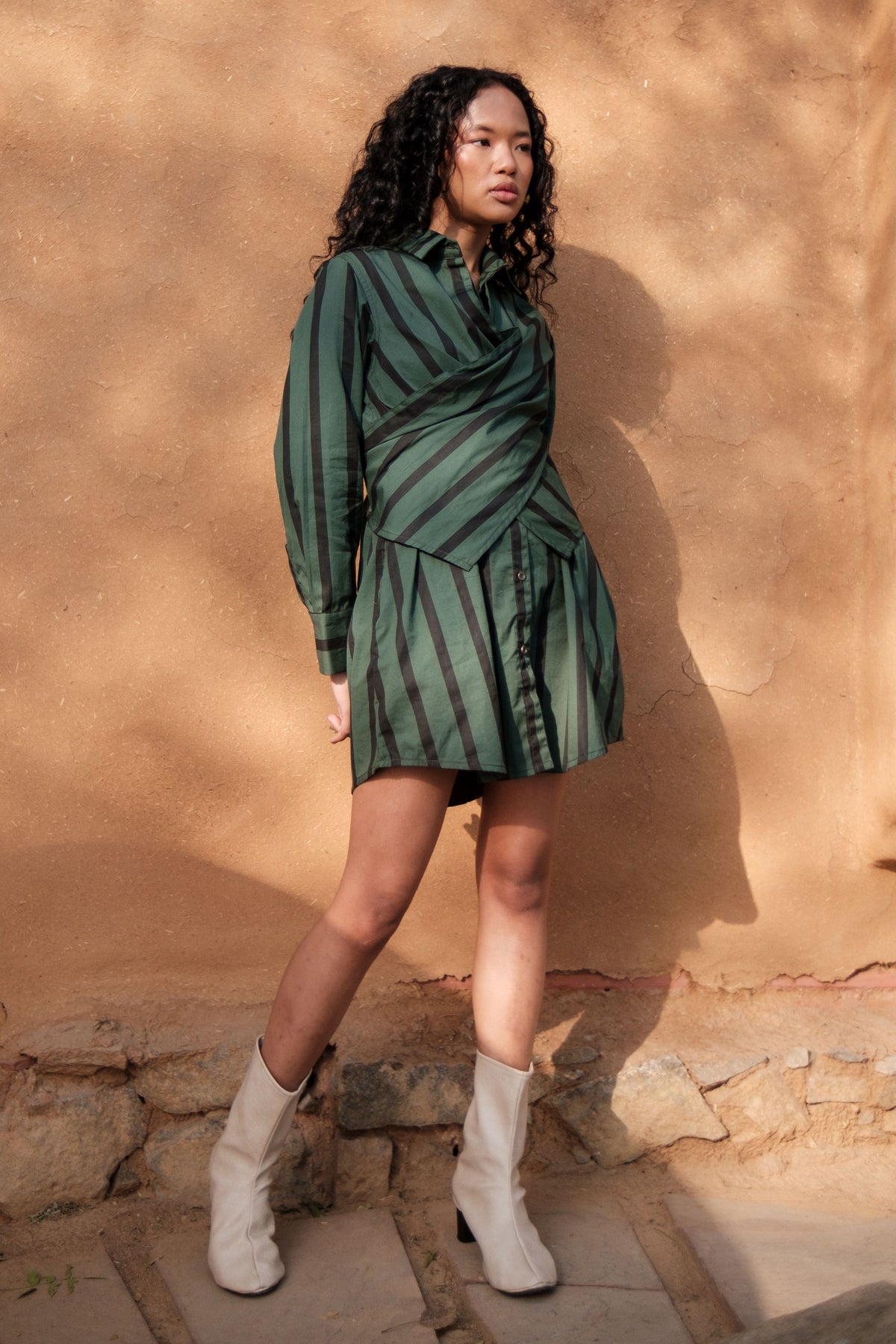 Green Stripes Seattle Shirt Dress