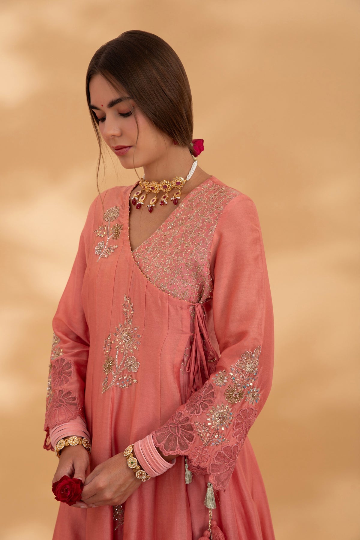 Rougue Pink Angrakha Anarkali Set