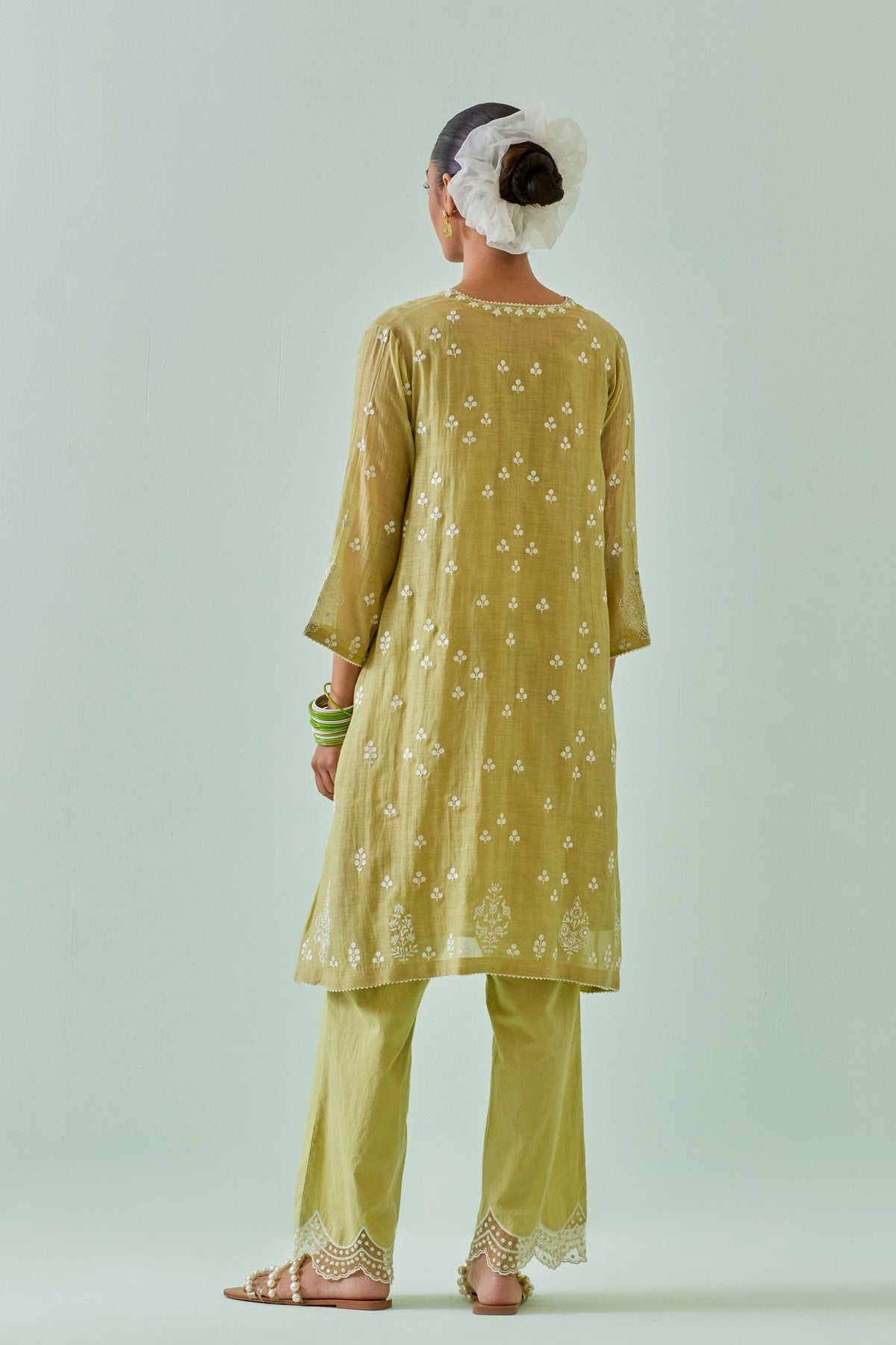 Green Kalidar Embroidered Kurta Set