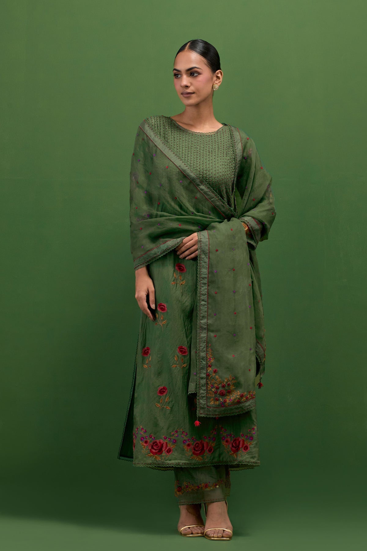 Brunswick Green Embroidery Kurta Set