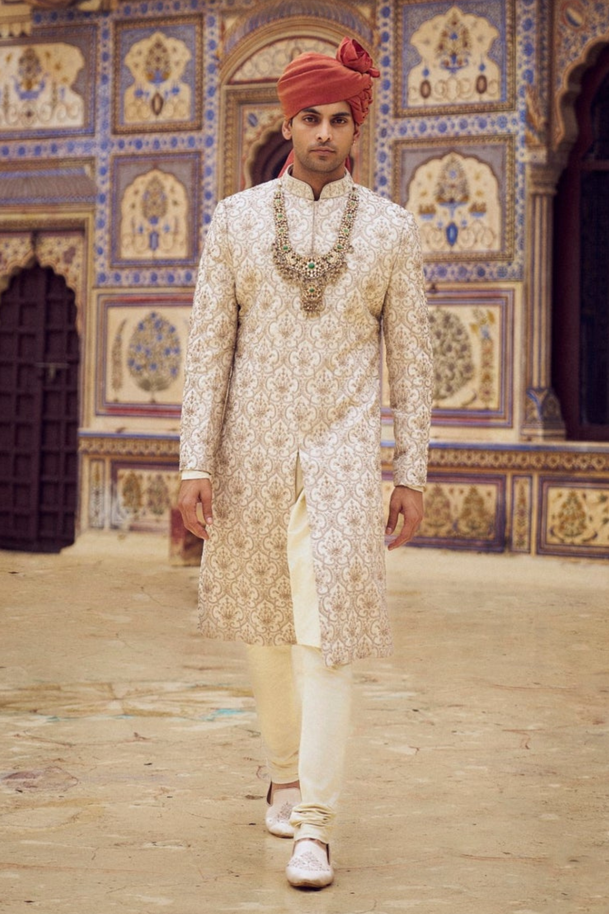 Beige Sherwani With Kurta Set