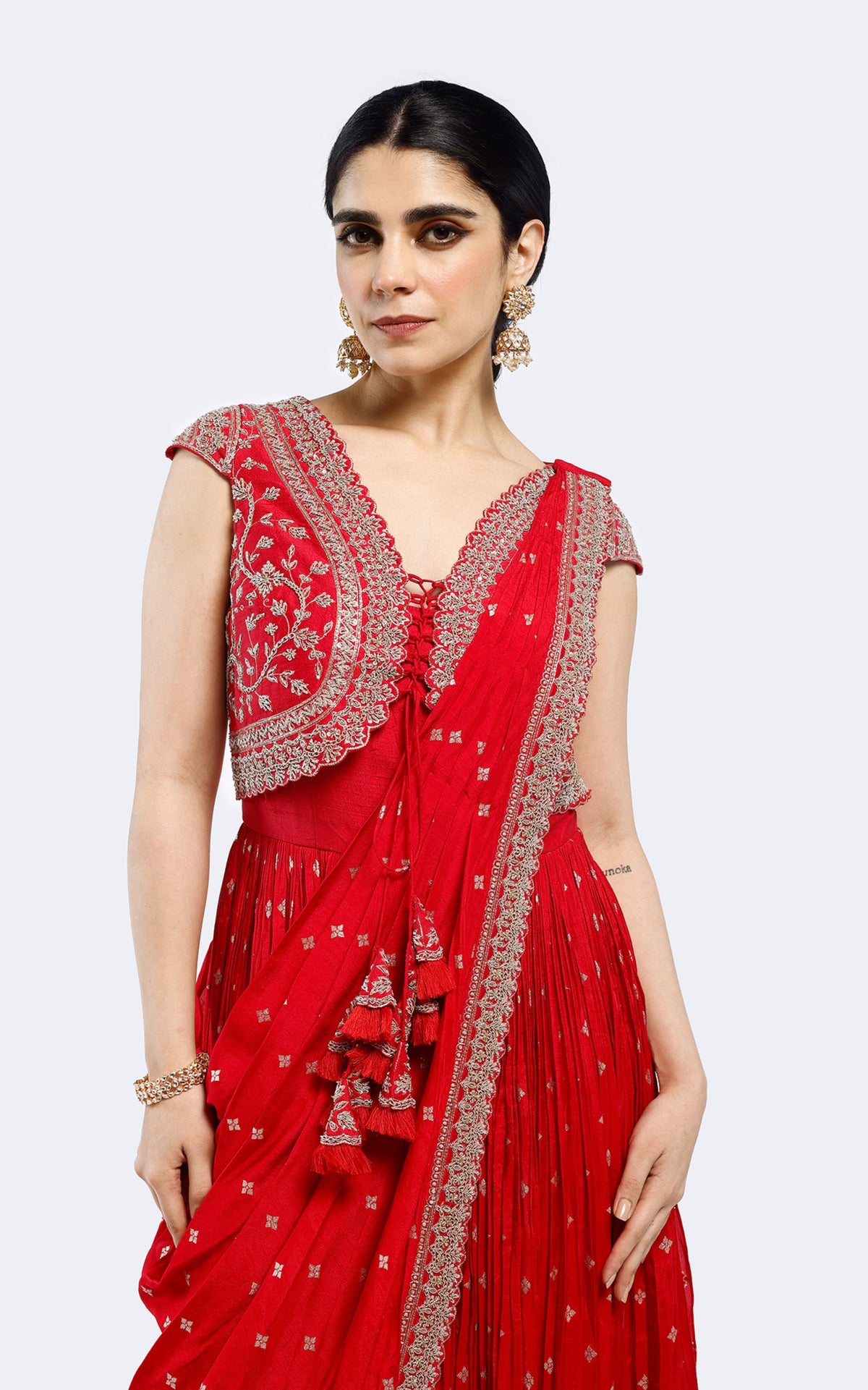 Faux jacket embroidered drape saree