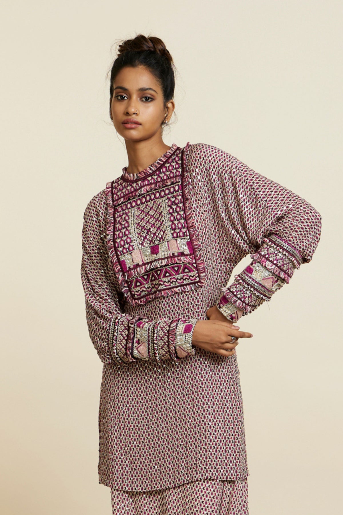 Merlot Geometric Printed Tunic Set