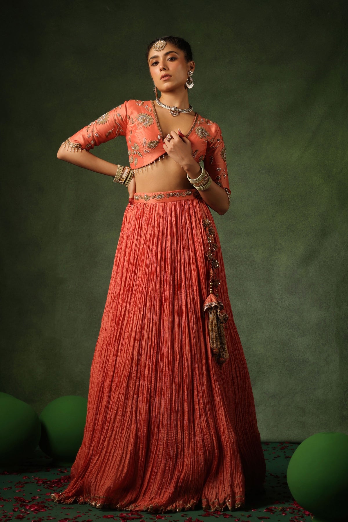 Peach Narangi Lehenga Set