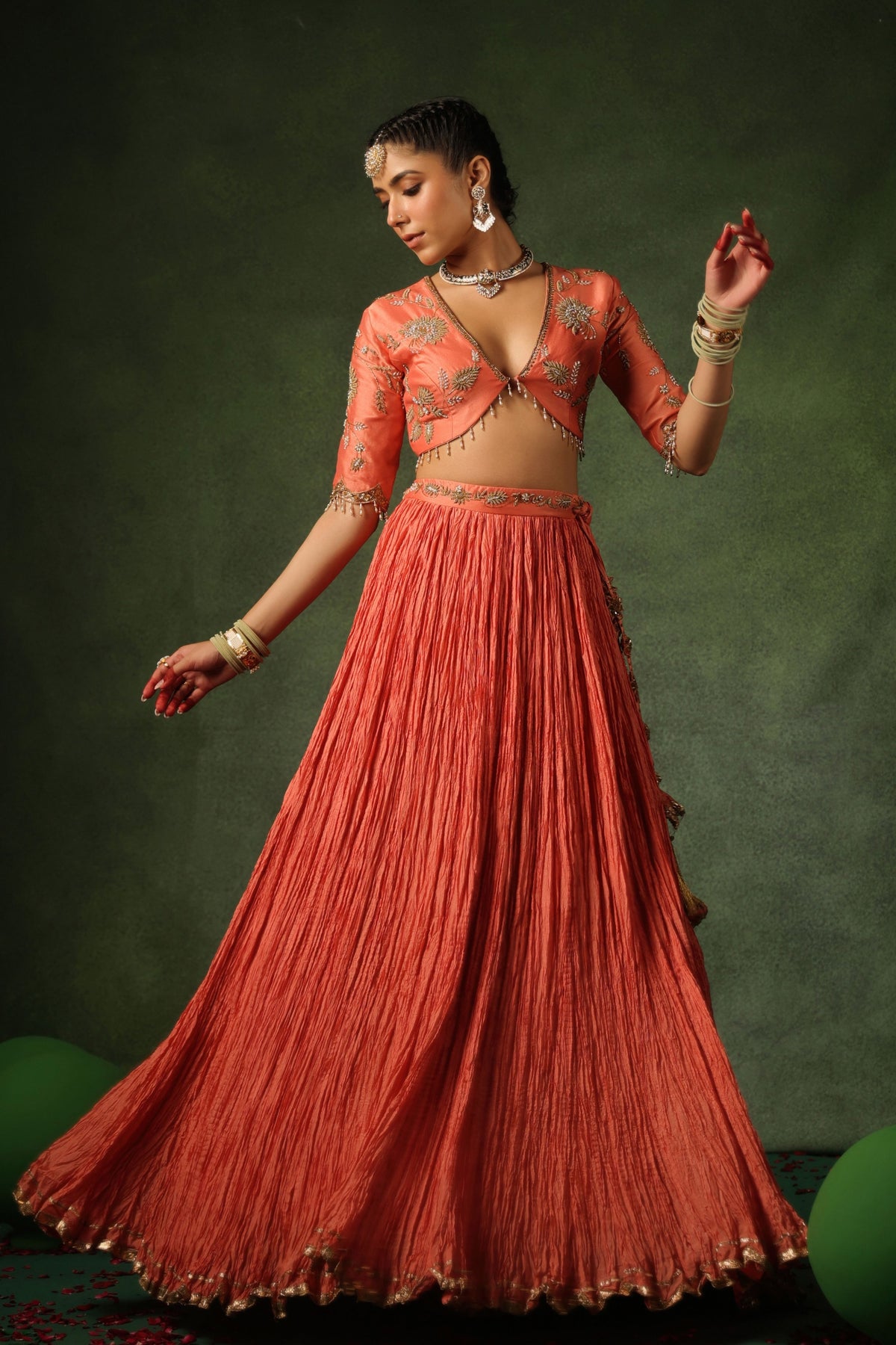 Peach Narangi Lehenga Set