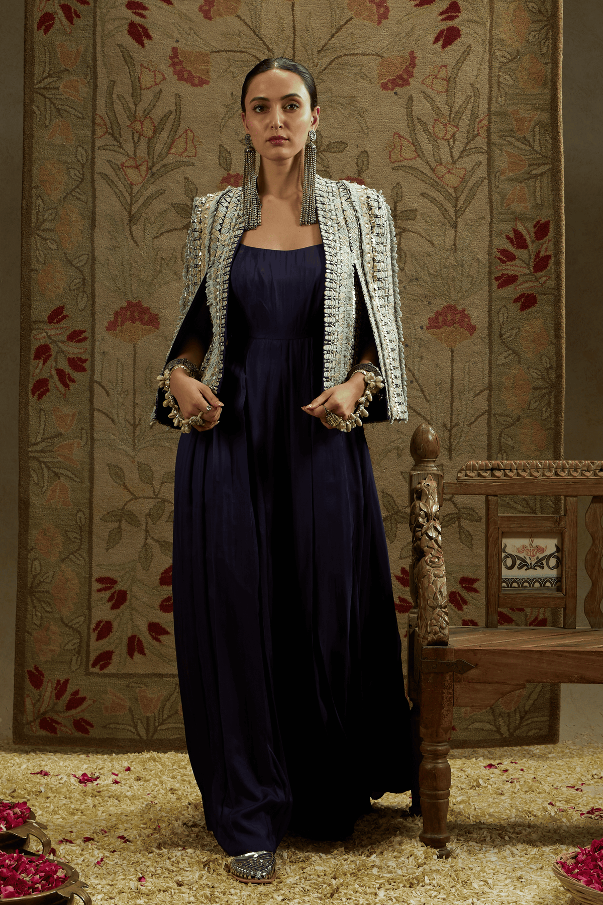 Embellished Jacket With Blue Jumpsuit