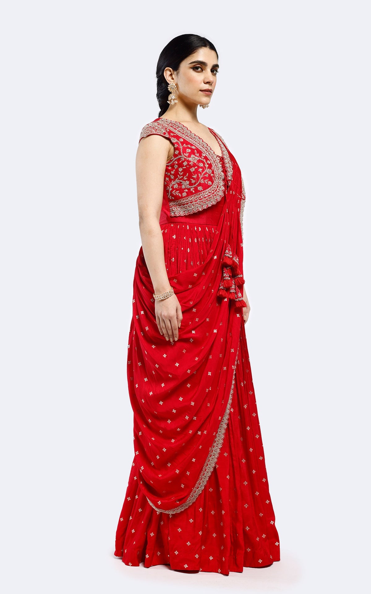 Faux jacket embroidered drape saree