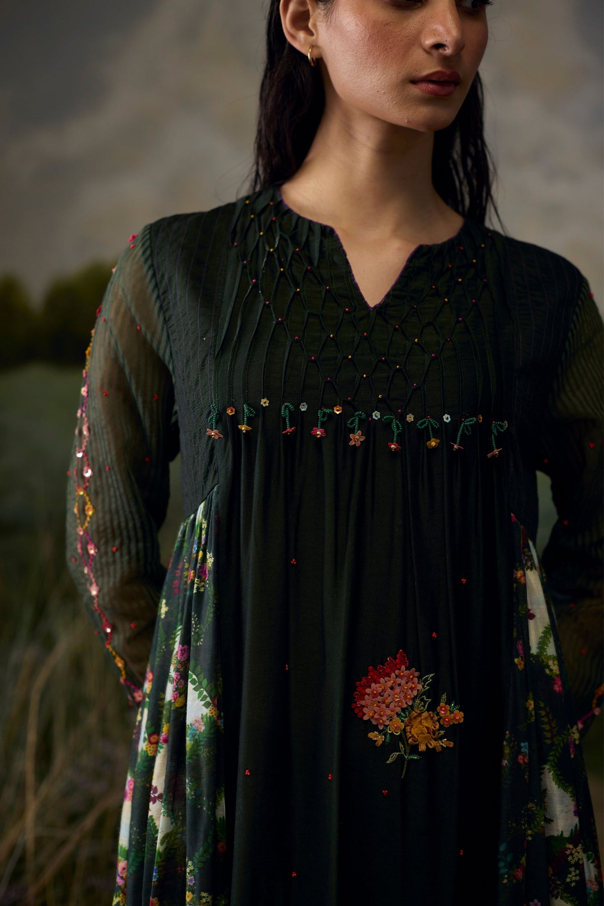 Forest Green Gathered Kurta