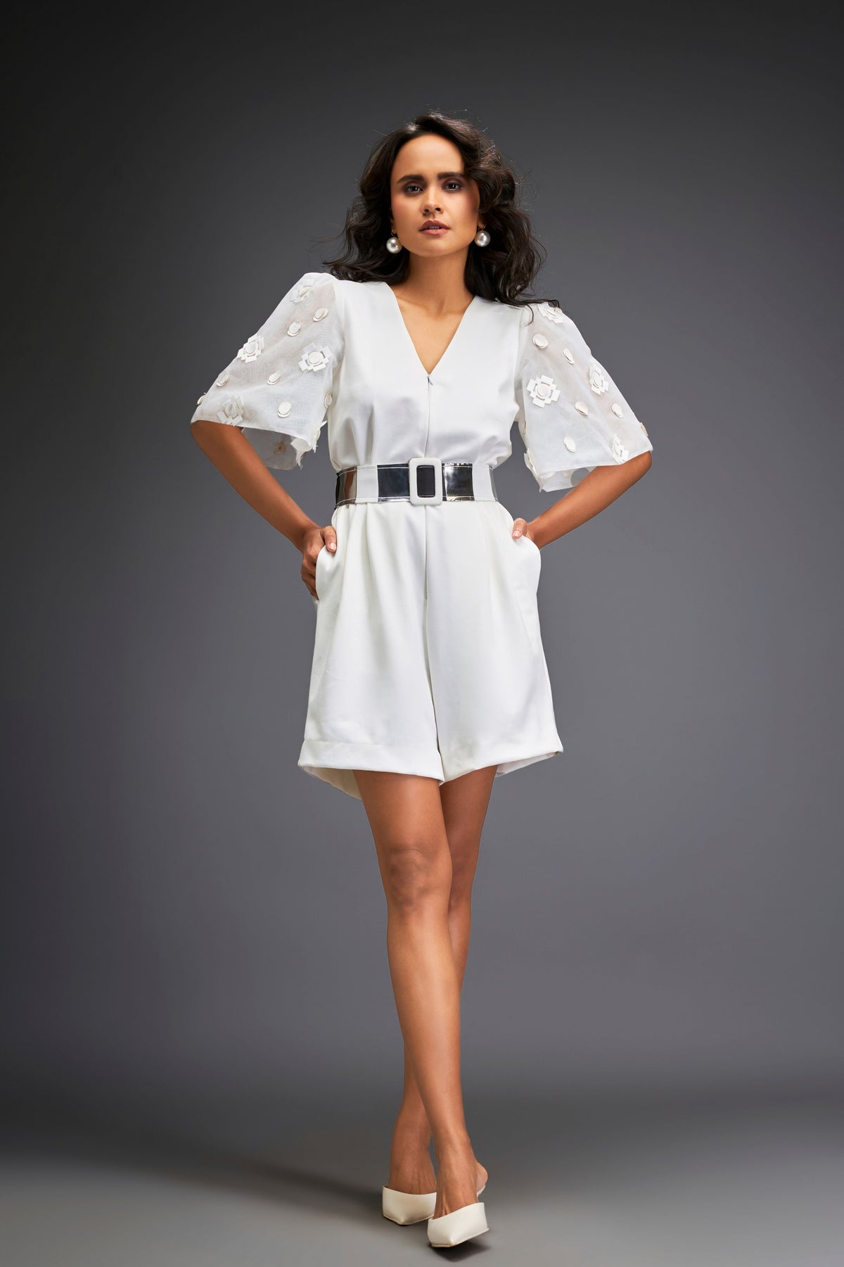 White Playsuit With Belt