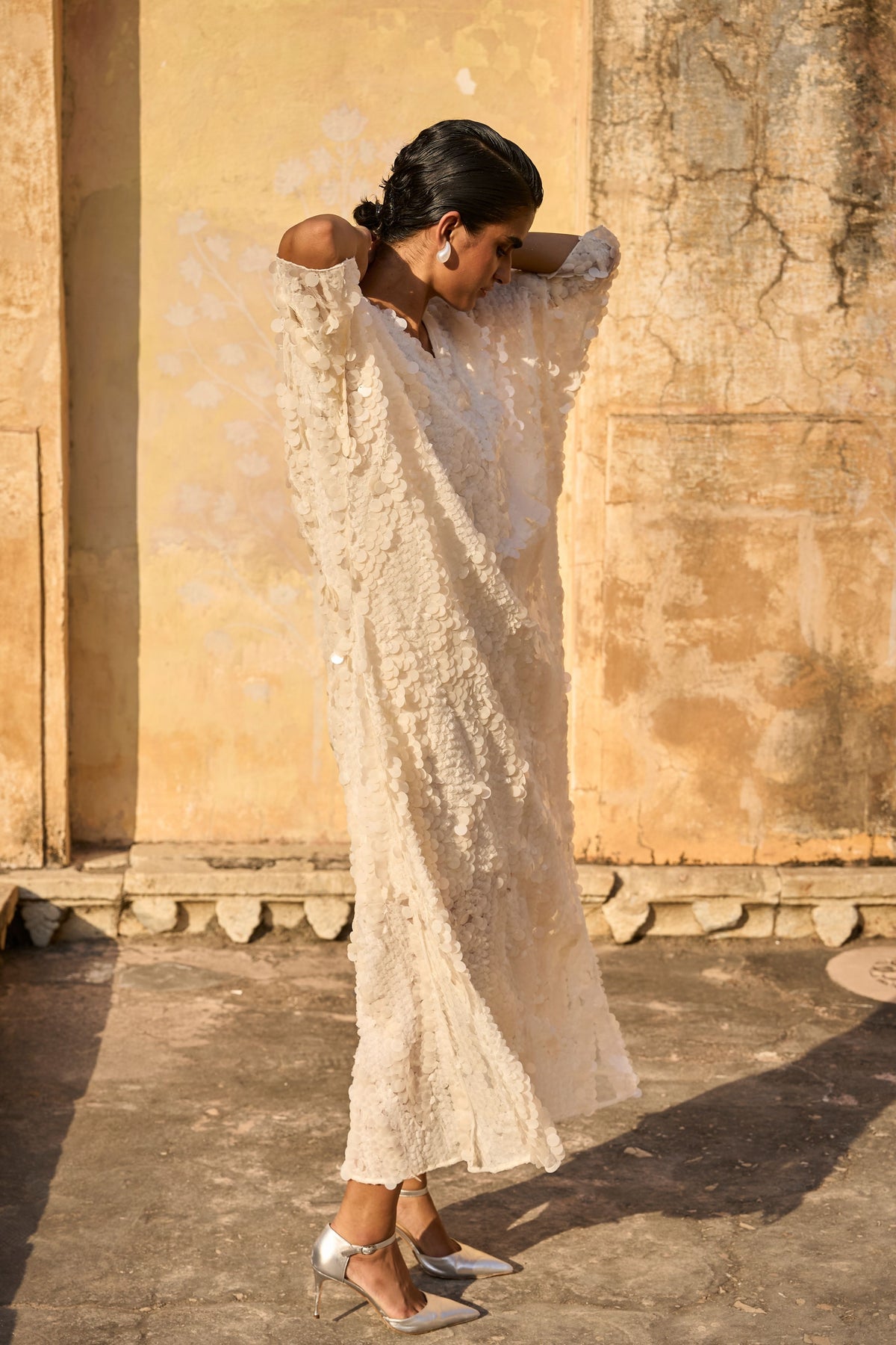 Ivory Paillette Kaftan Dress