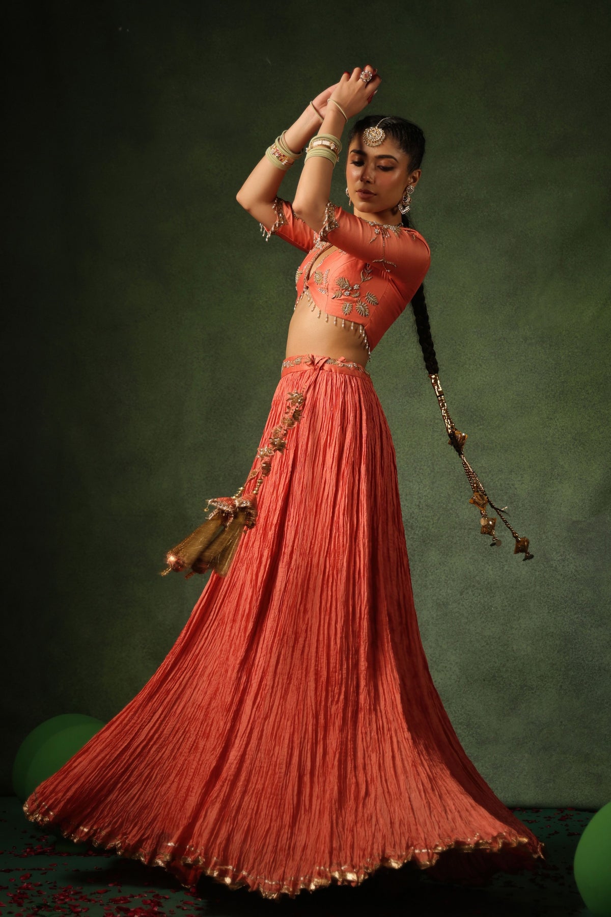 Peach Narangi Lehenga Set