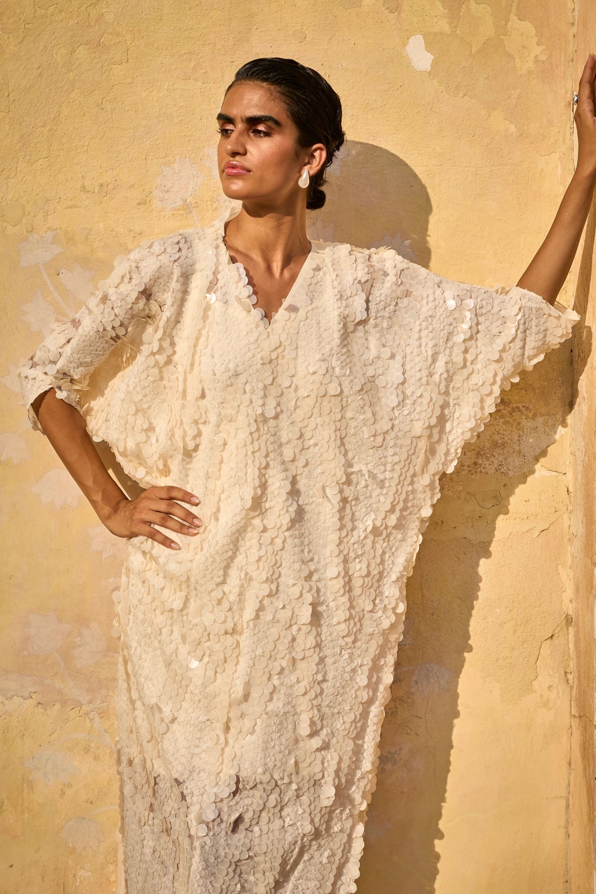 Ivory Paillette Kaftan Dress