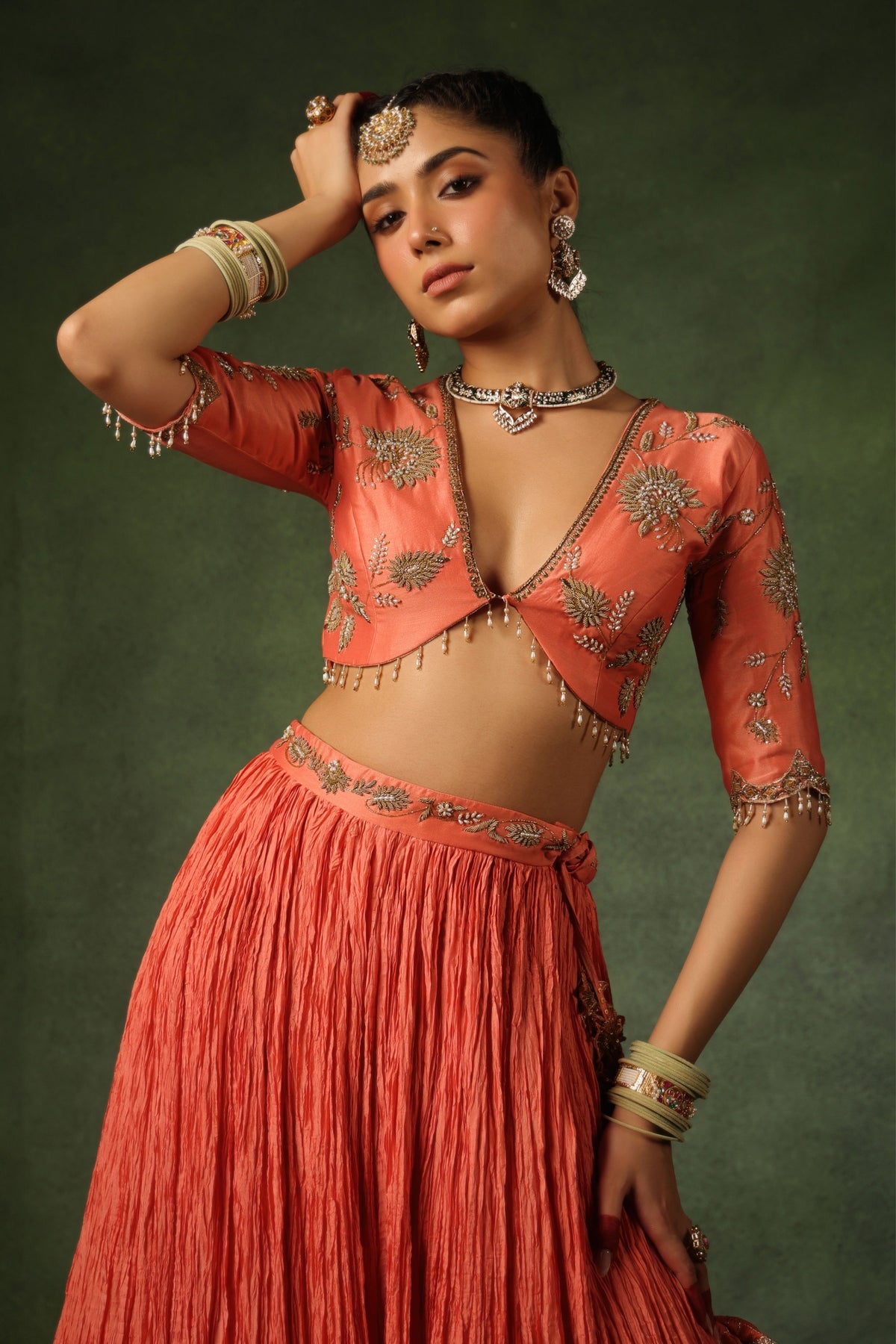 Peach Narangi Lehenga Set