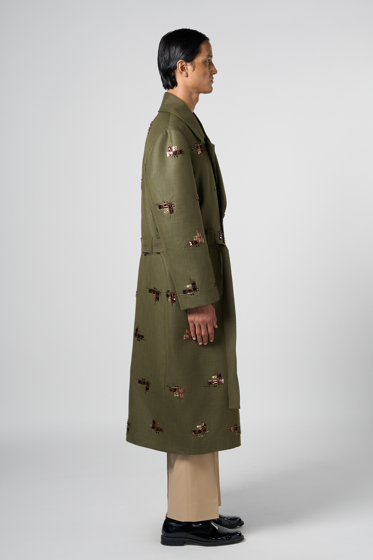 Beam Embroidered Motif Trench