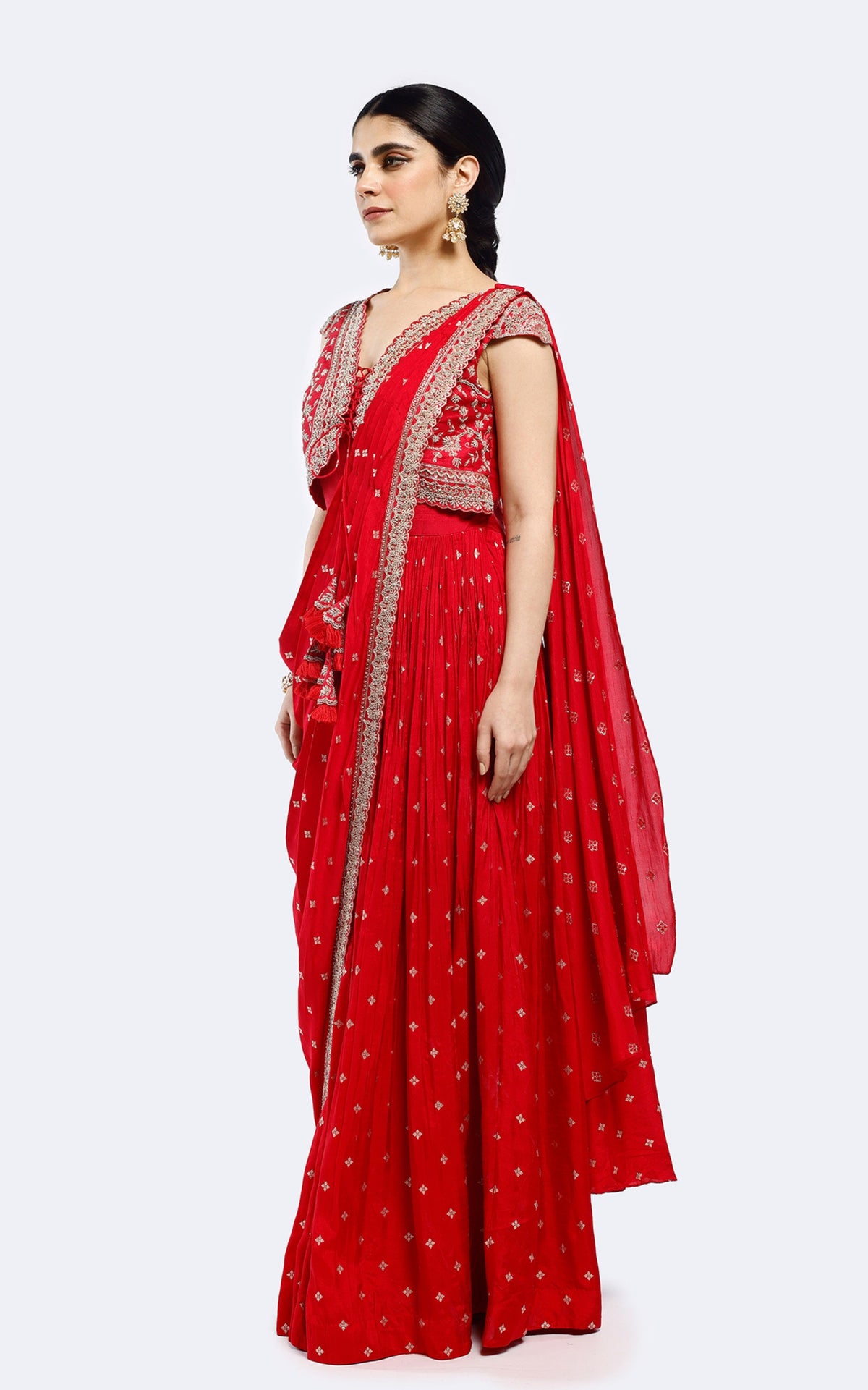 Faux jacket embroidered drape saree