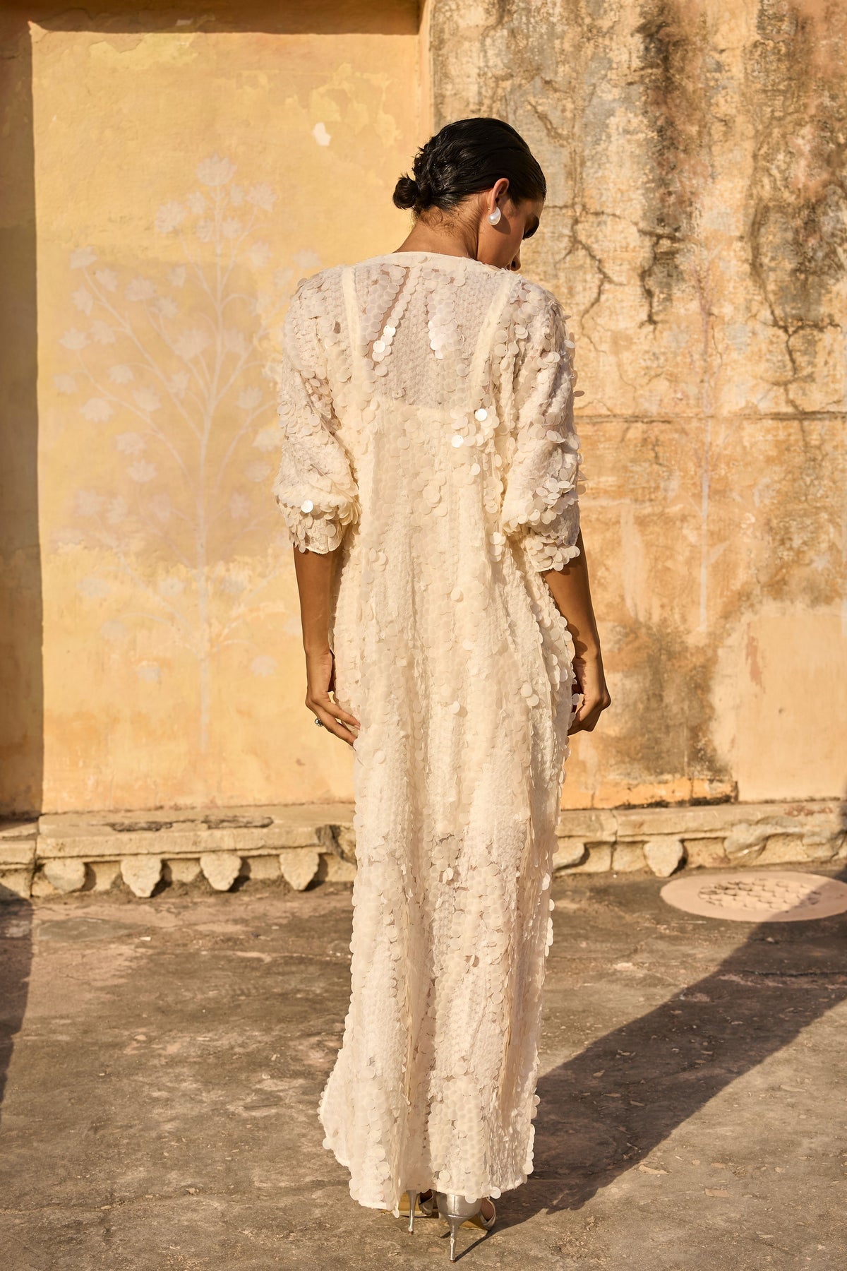 Ivory Paillette Kaftan Dress