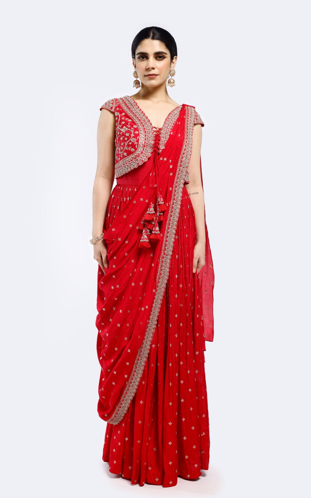 Faux jacket embroidered drape saree