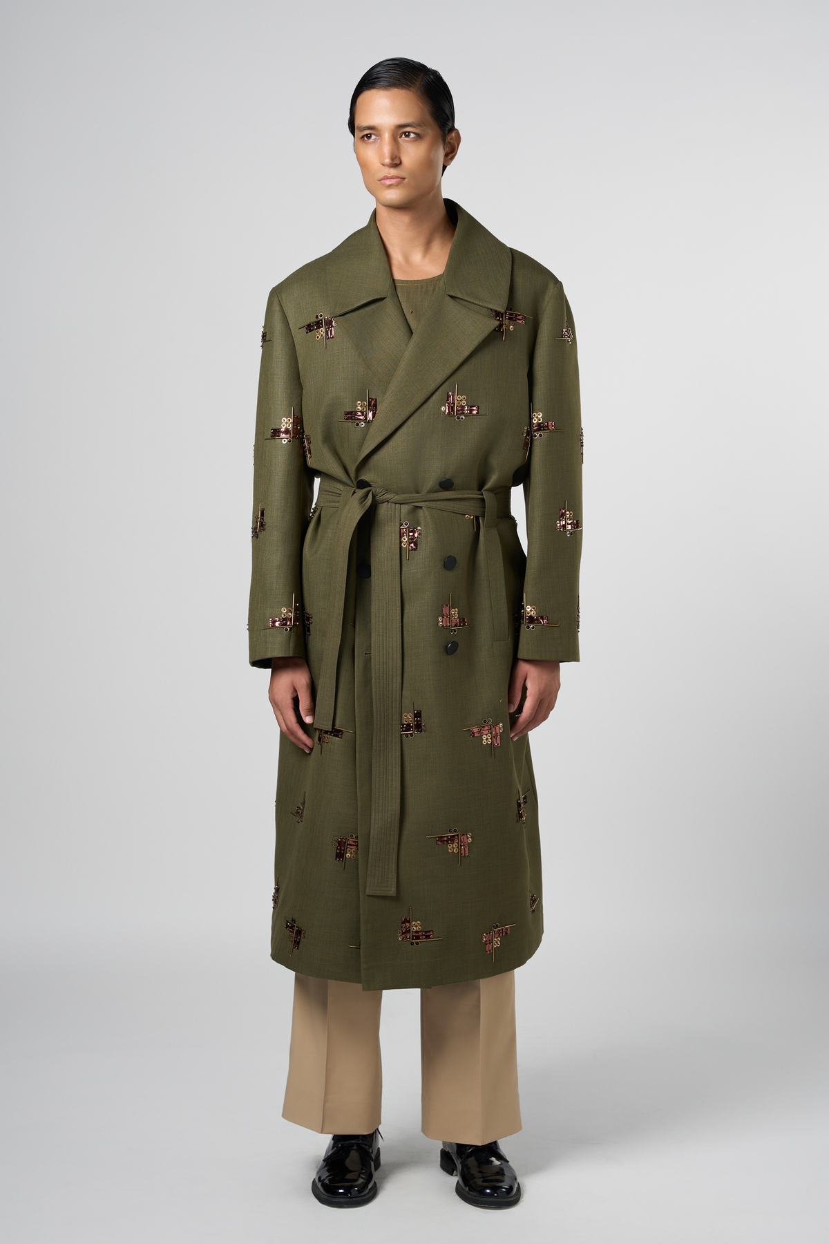 Beam Embroidered Motif Trench