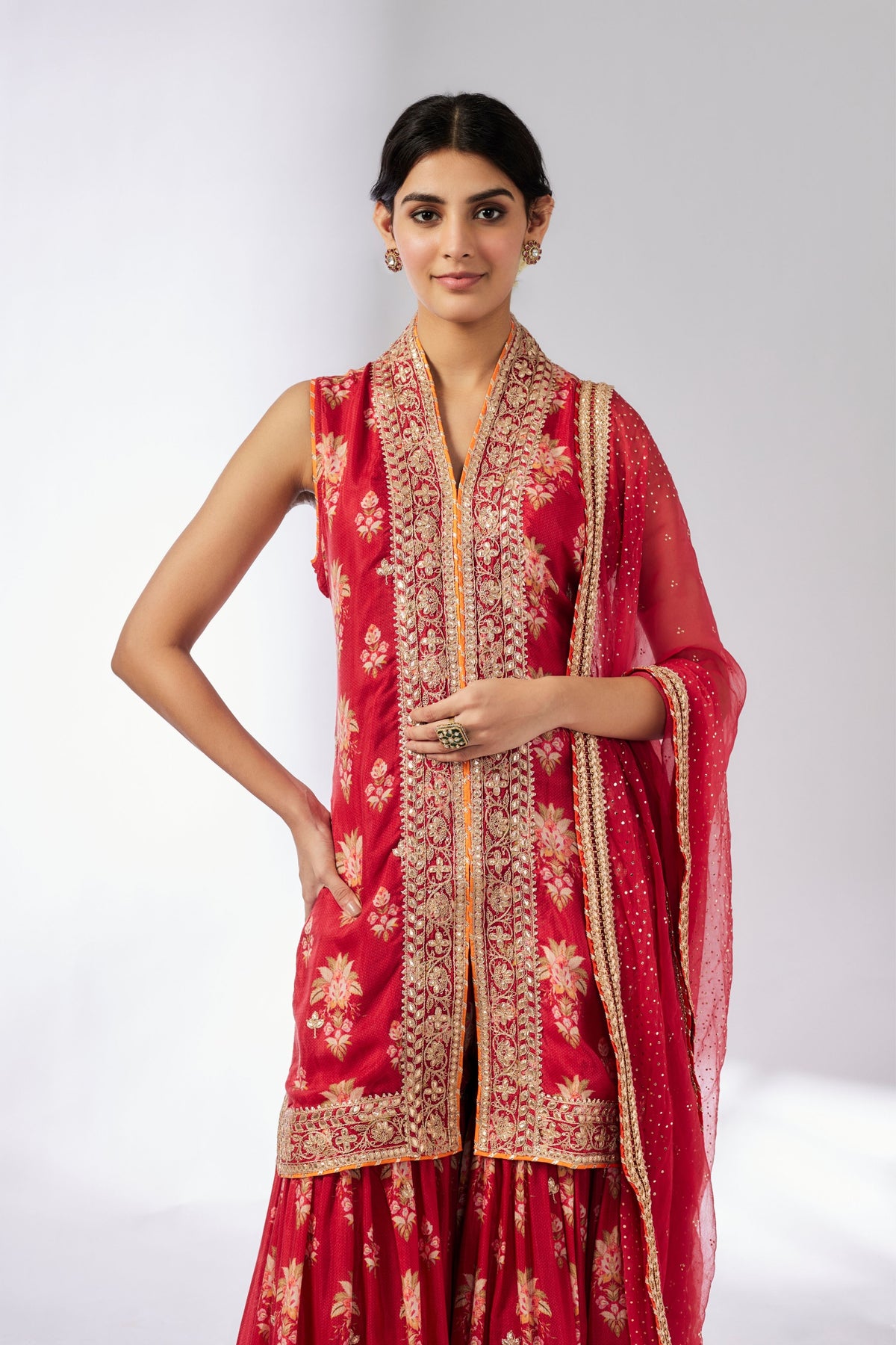 Red Dhriti Sleeveless Sharara Set