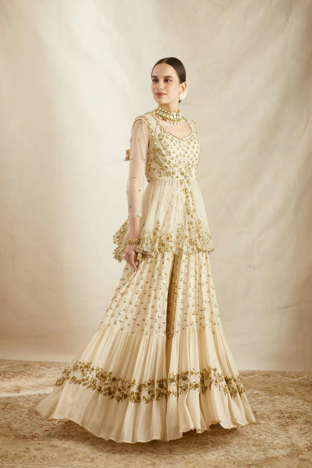 Off White Georgette Flare Sharara Set