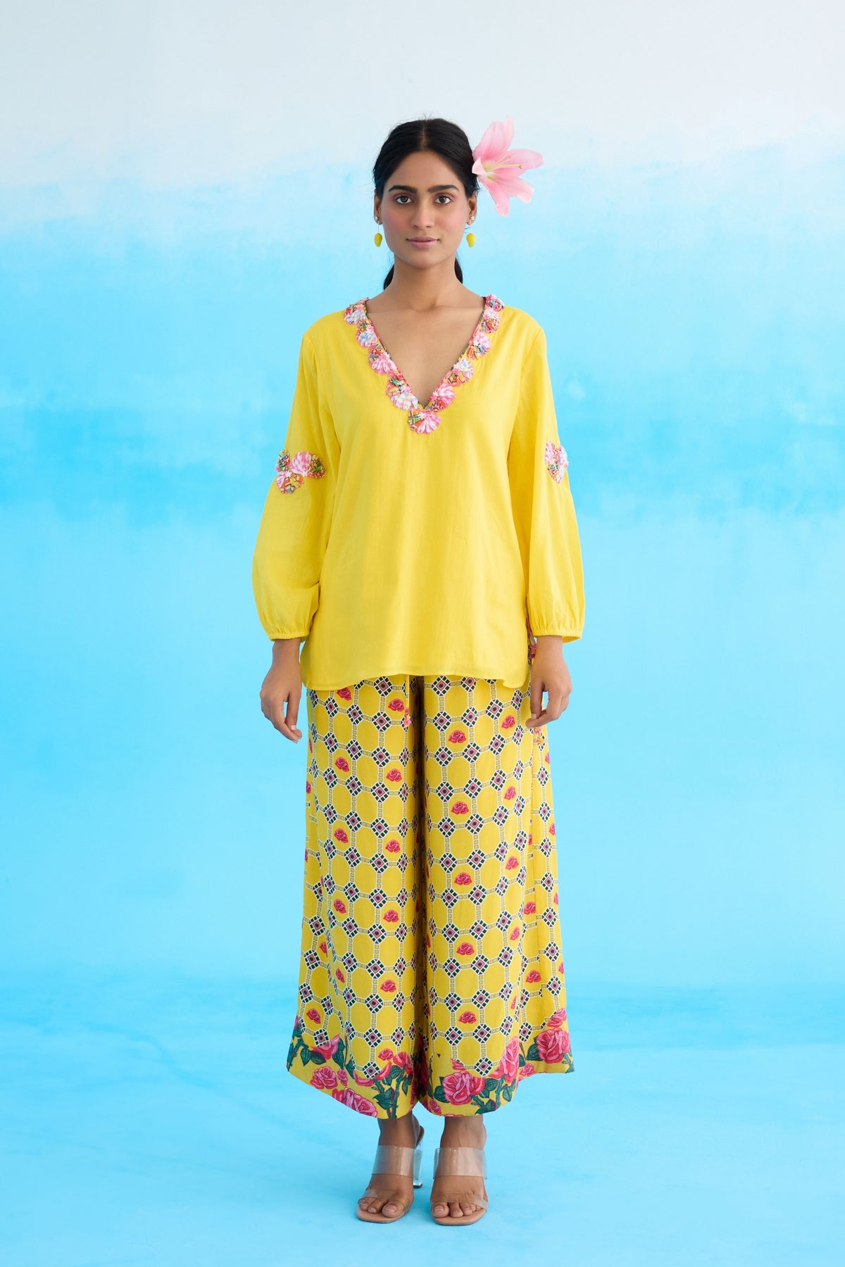 Yellow Ribbon Embroidered Kurti