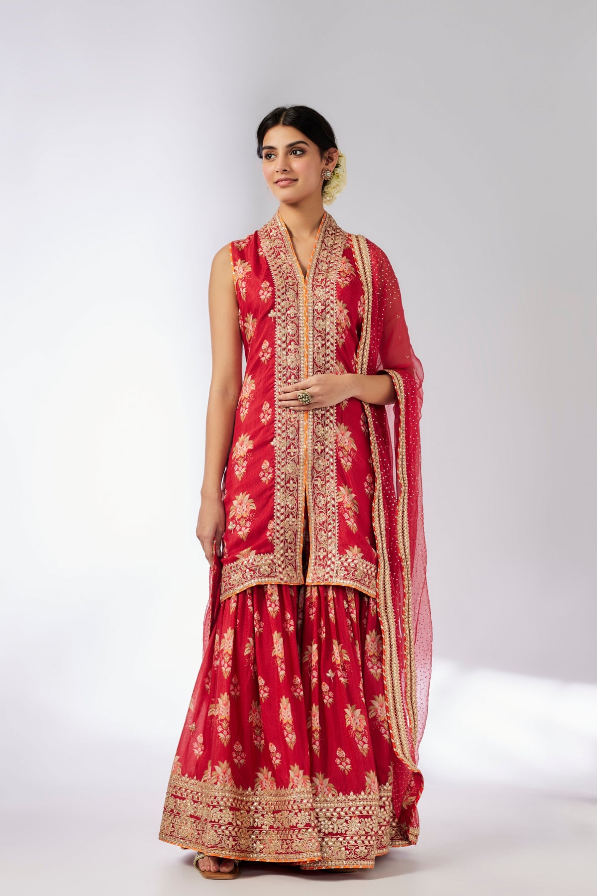 Red Dhriti Sleeveless Sharara Set