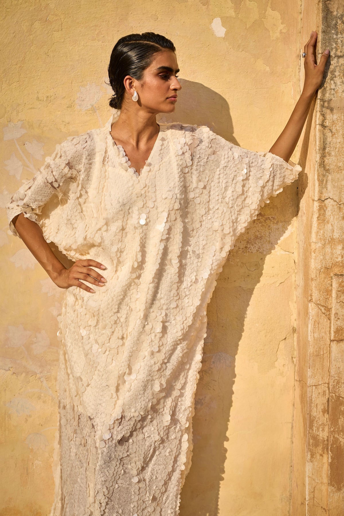 Ivory Paillette Kaftan Dress