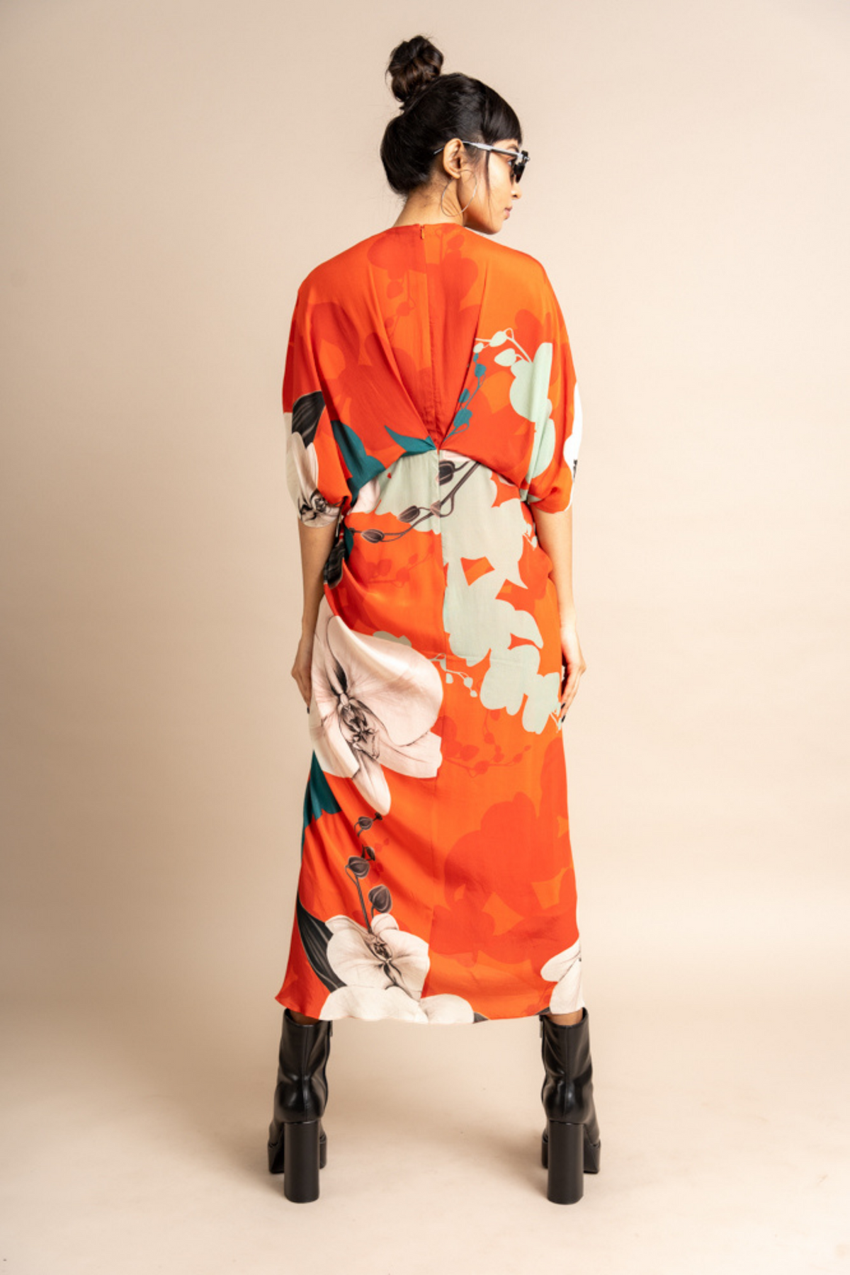 Kk Tangerine Print Gather Dress