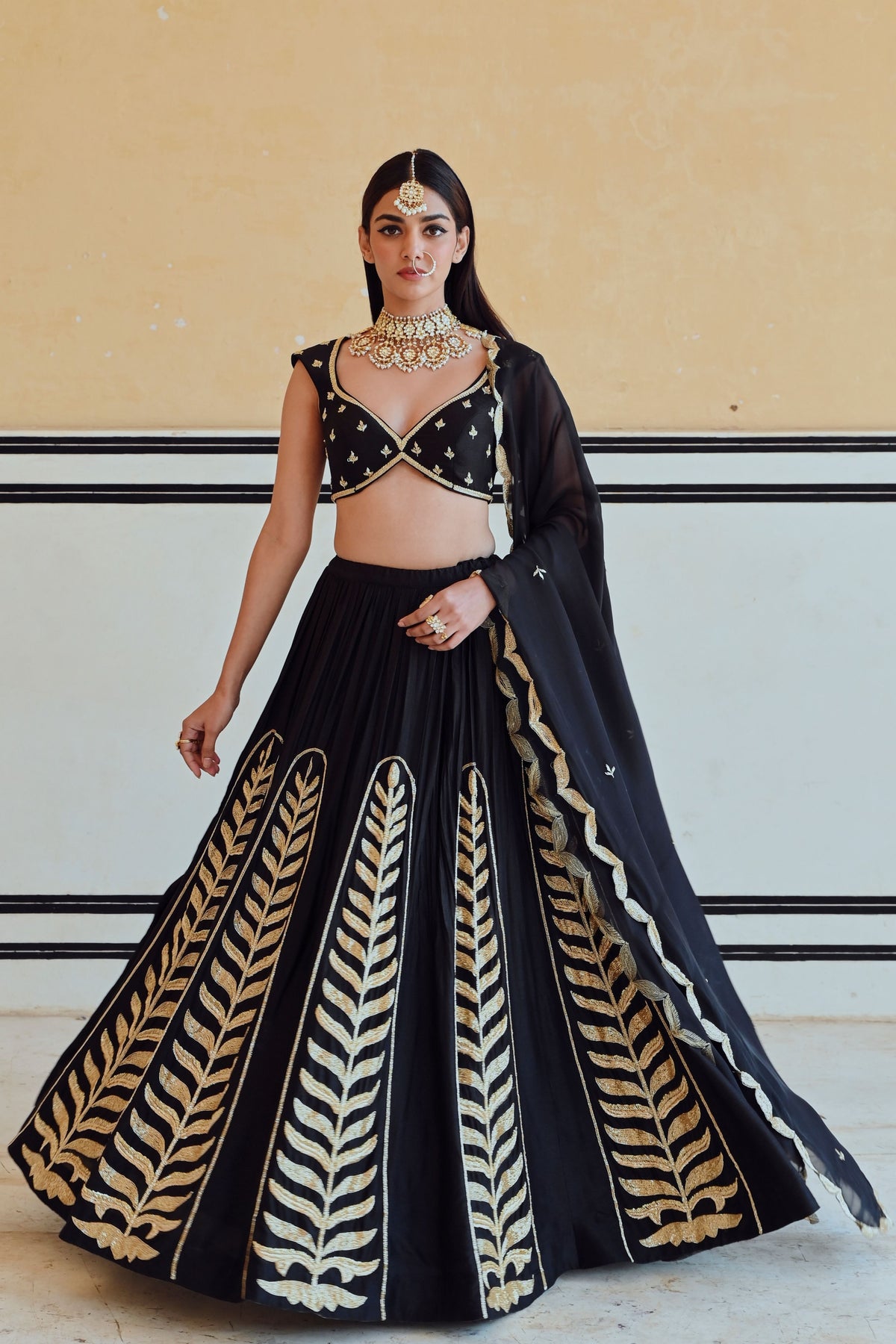 Black Embroidered Lehenga Set