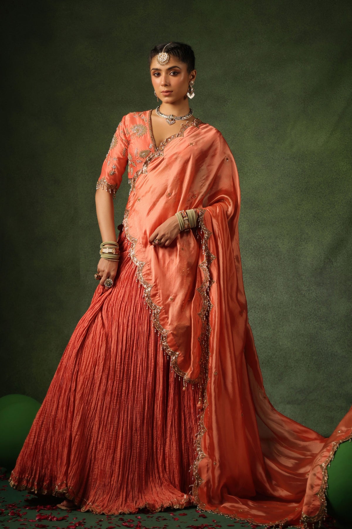 Peach Narangi Lehenga Set