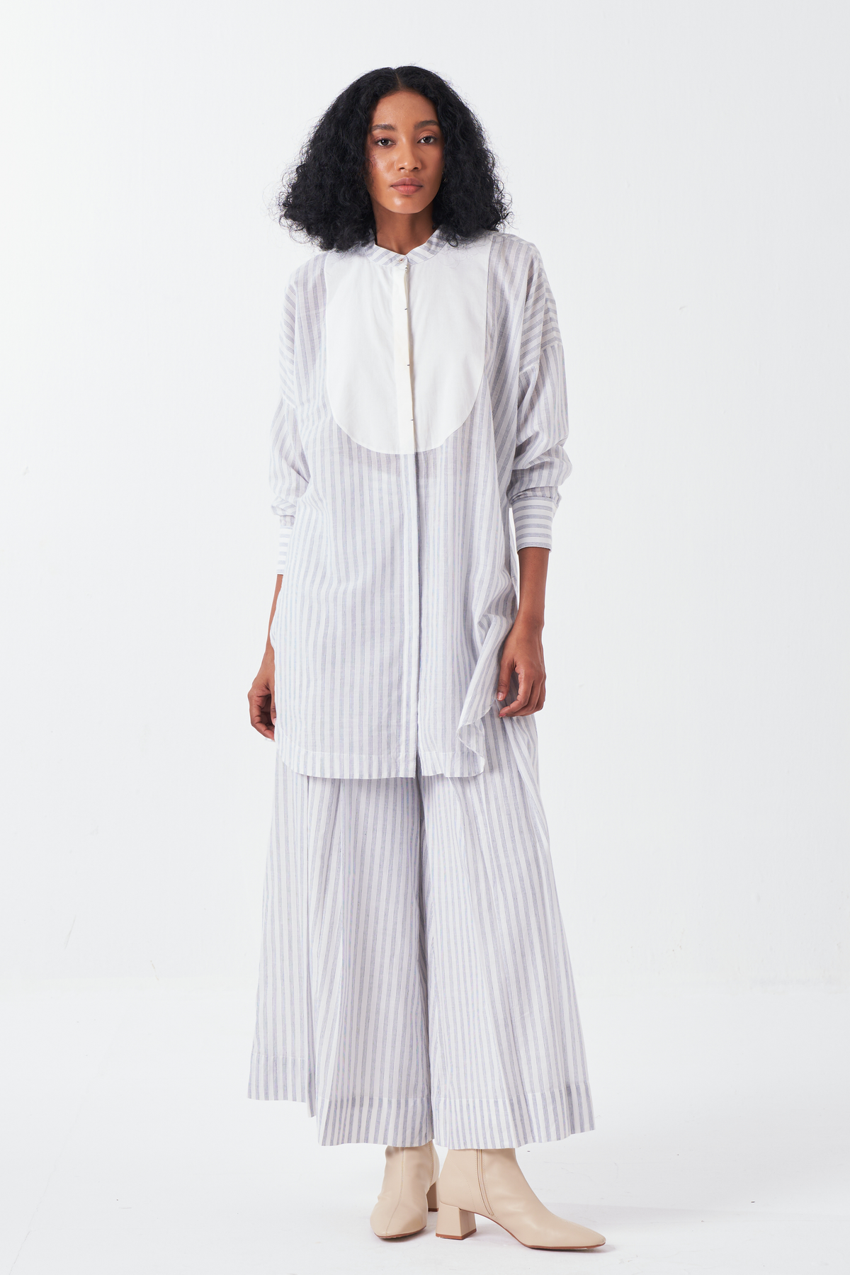 Inverted Box Pleat Striped Bottom