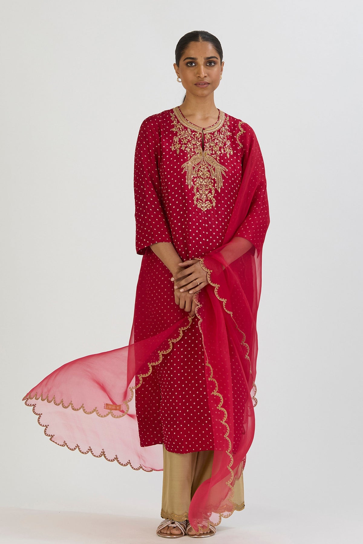 Red Nida Kurta and Pant