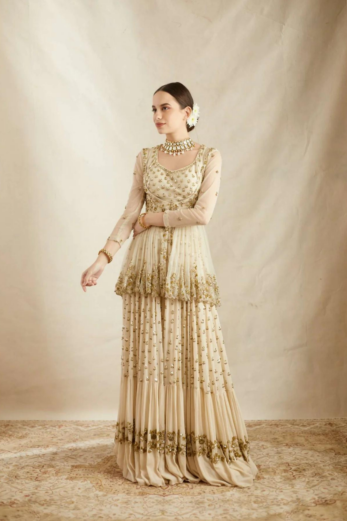 Off White Georgette Flare Sharara Set