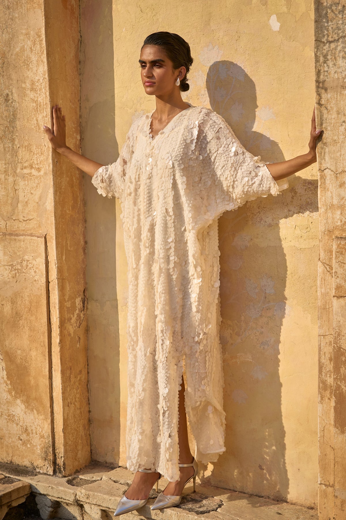 Ivory Paillette Kaftan Dress