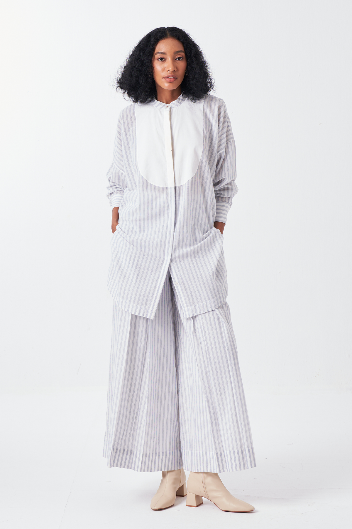 Inverted Box Pleat Striped Bottom