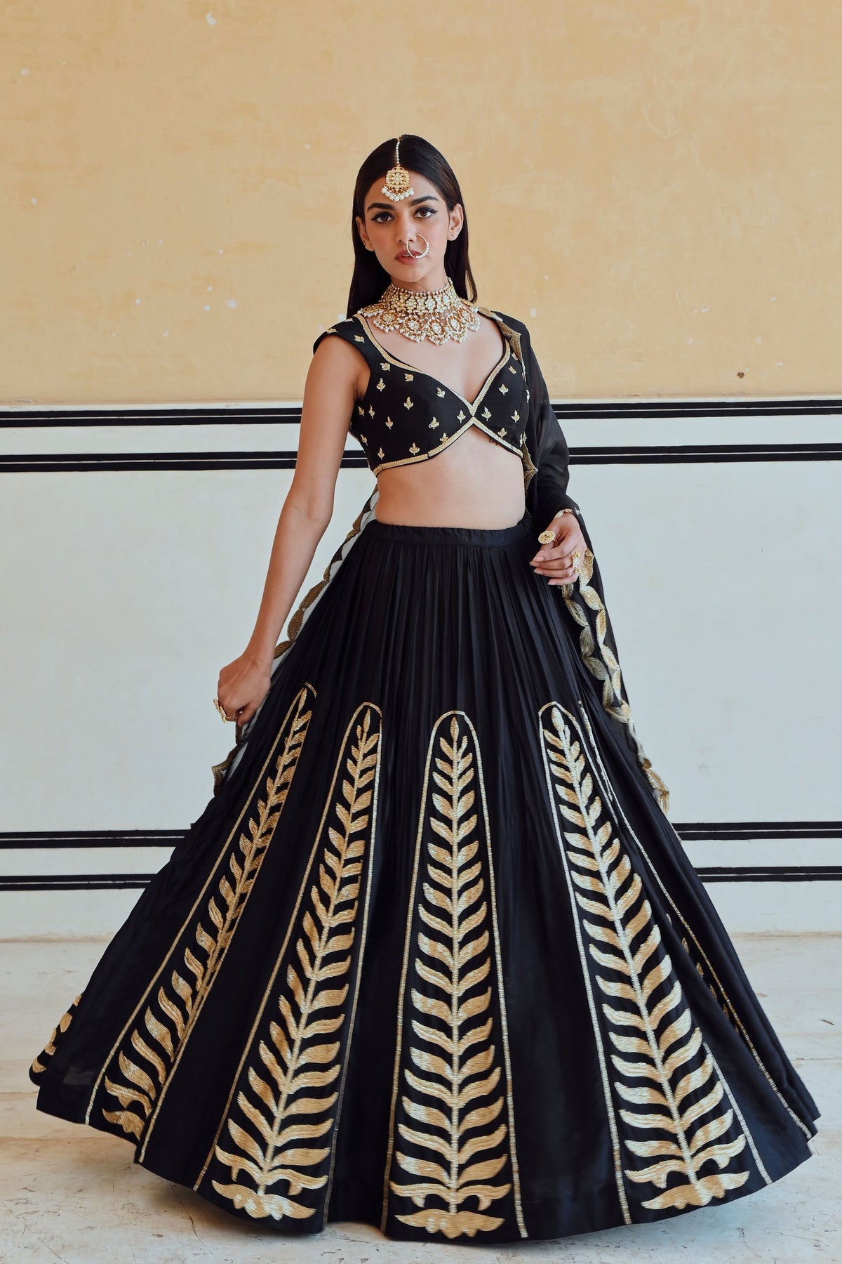 Black Embroidered Lehenga Set