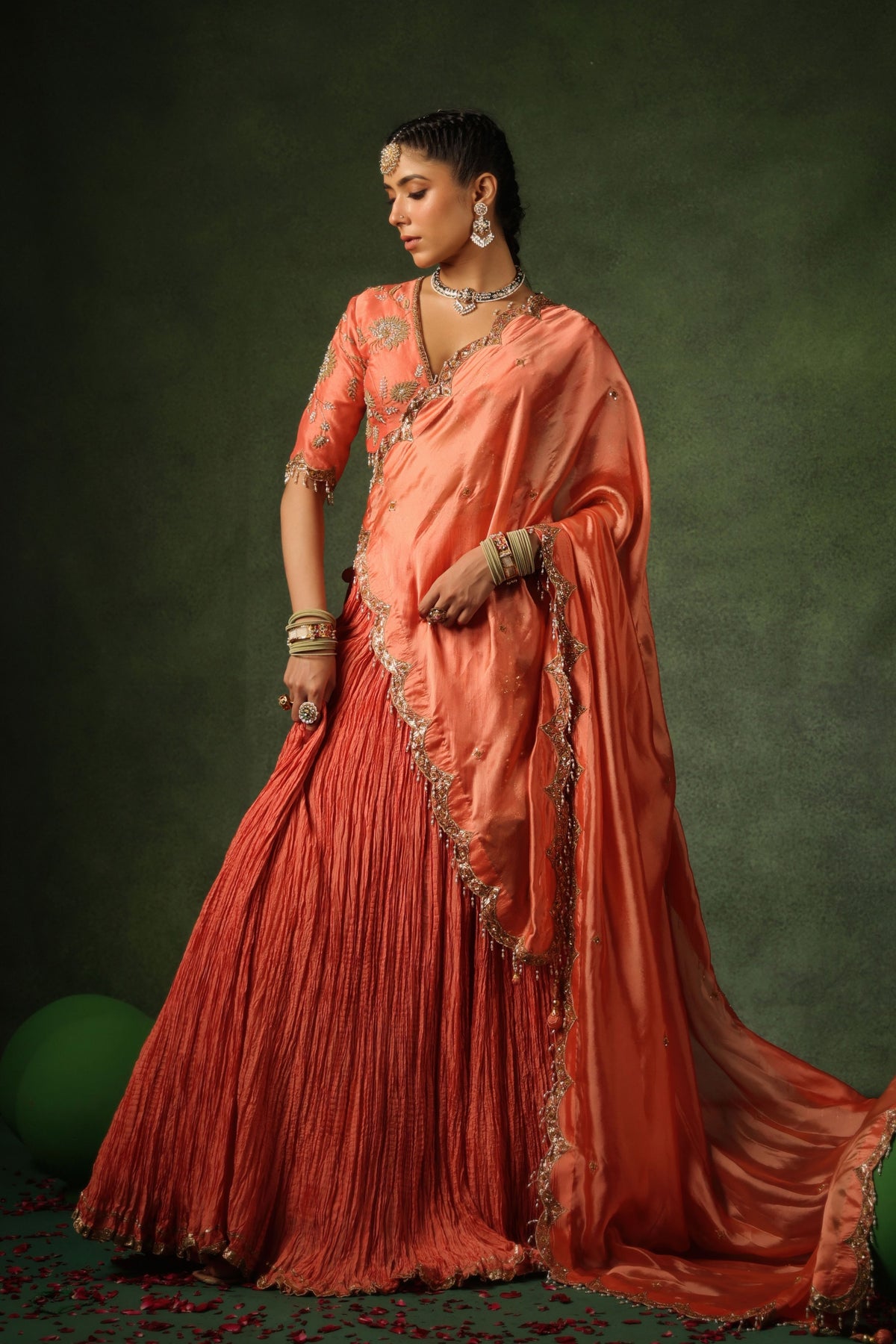 Peach Narangi Lehenga Set