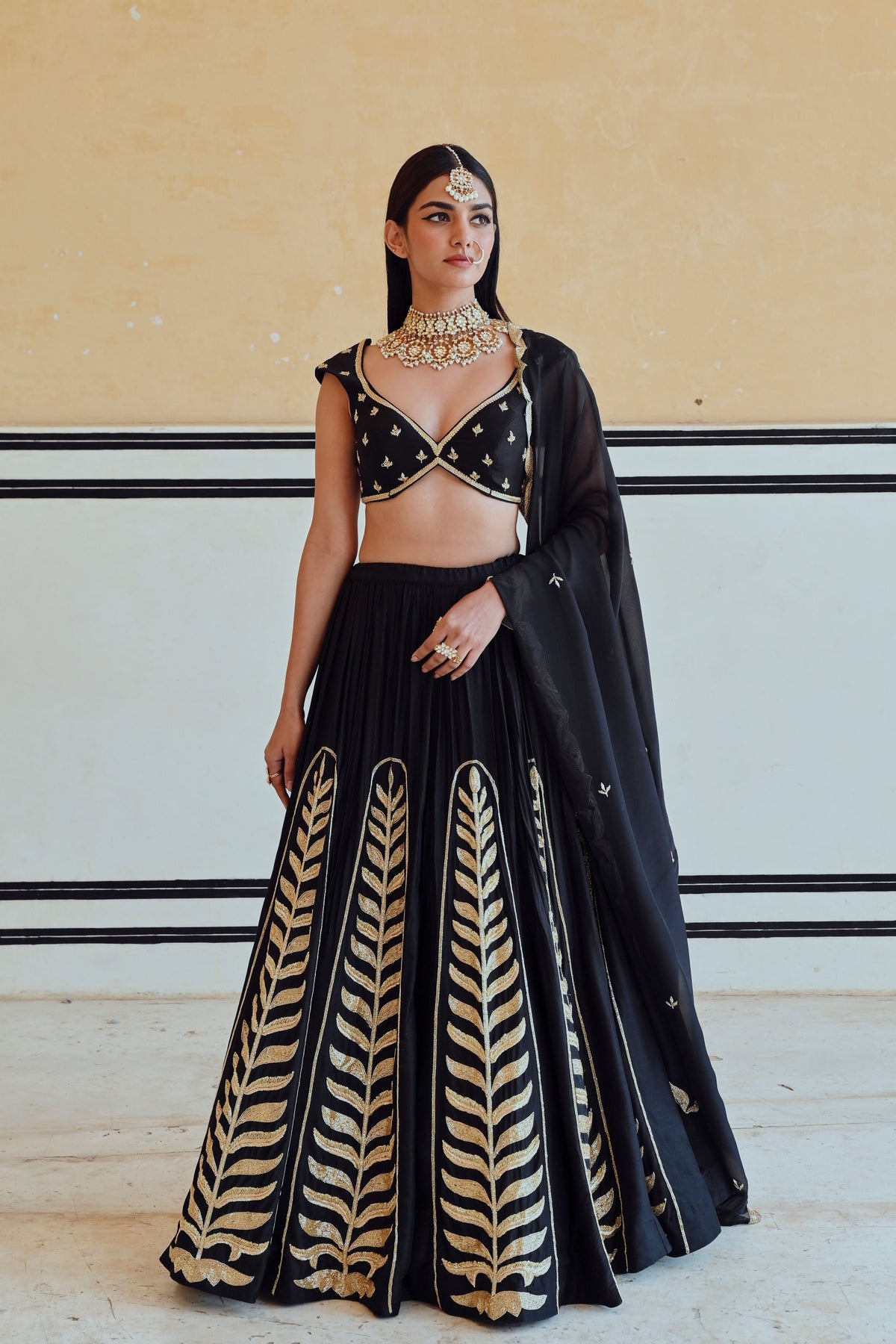 Black Embroidered Lehenga Set